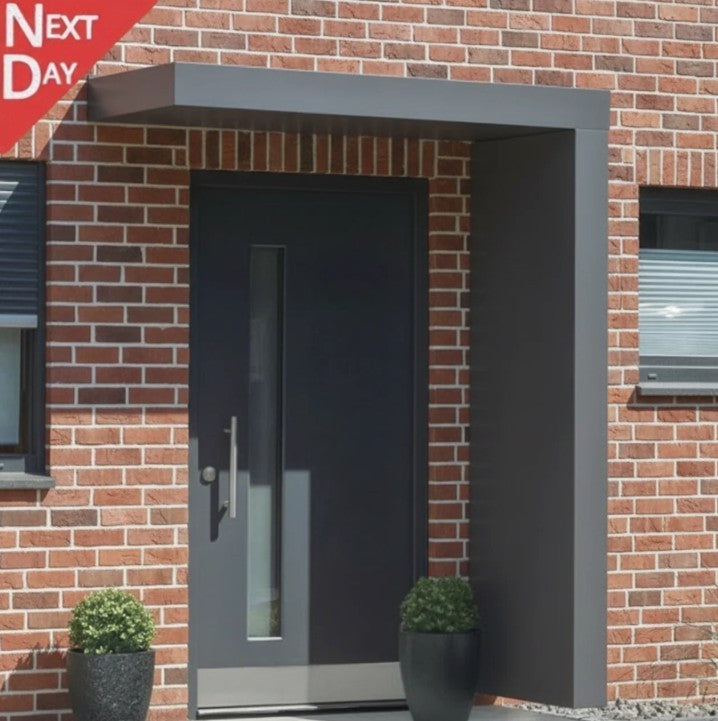 200x90cm Aluminium Canopy With LED Light Strip & Side Panel - Anthracite Grey (Left or Right)