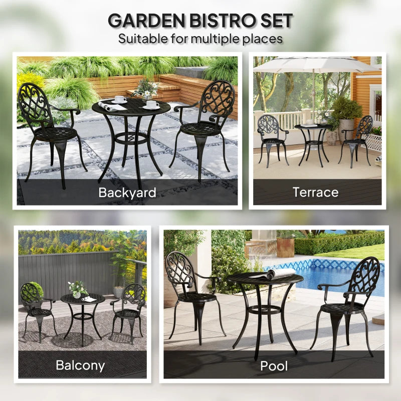 Elegant Black Aluminium Garden Set - 3-Piece Outdoor Furniture