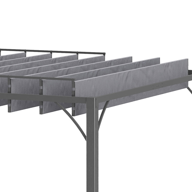 4m x 3m Grey Outdoor Pergola with Retractable Roof - Aluminium Louvered Patio Gazebo Canopy for Lawn and Garden
