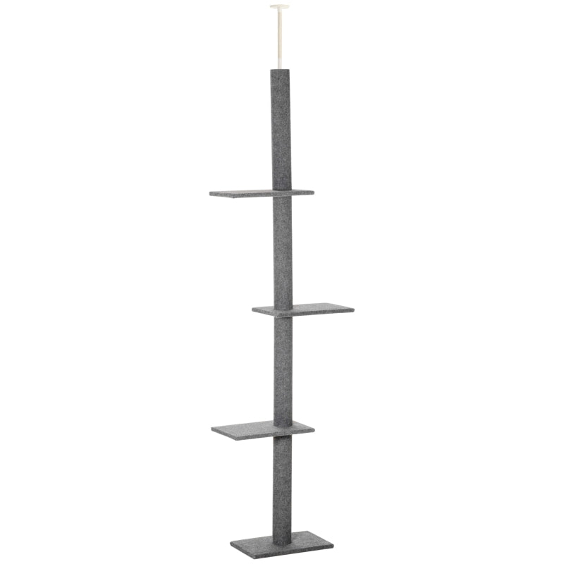 260cm Indoor Cat Tree with 3 Platforms - Grey Floor to Ceiling Activity Centre for Cats