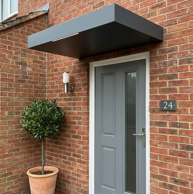 160x90cm Aluminium Canopy With LED Light Strip - Anthracite Grey