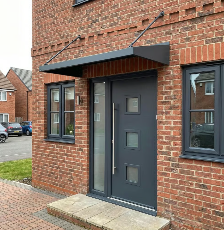 Aurelius LuxeSteel LED Entrance Canopy with Dual Soffit Arms