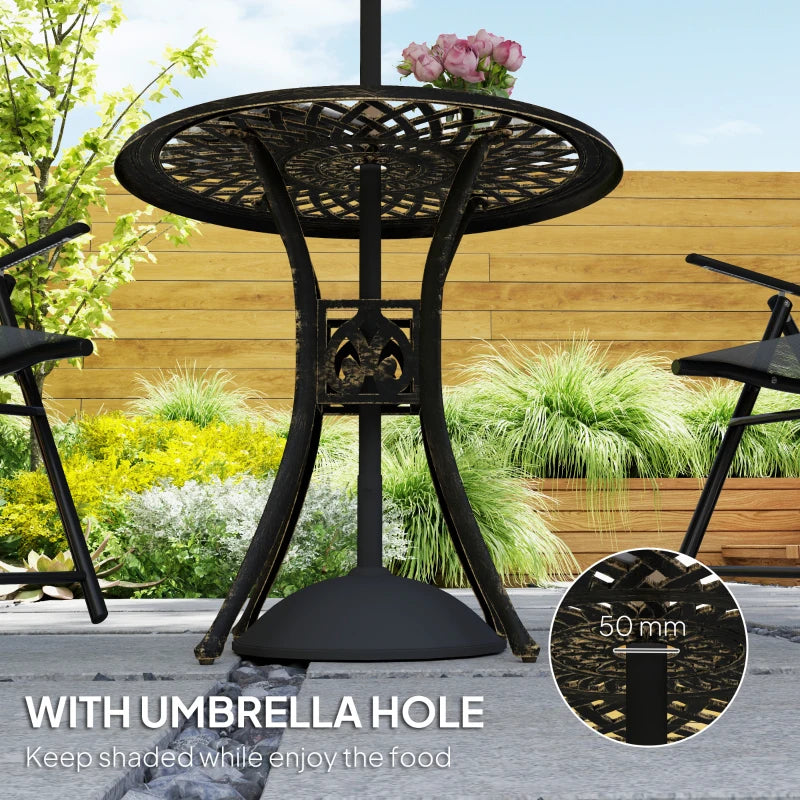 78 cm Round Bronze Tone Garden Dining Table with Parasol Hole - Antique Cast Aluminium Outdoor Table