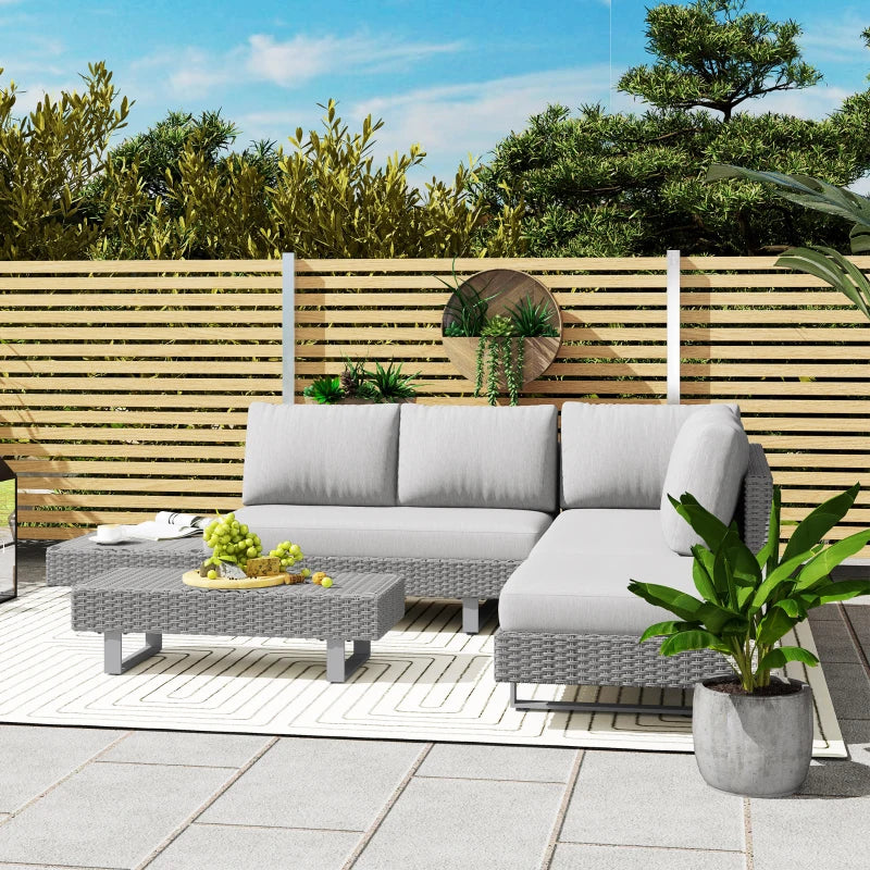5-Seater Light Grey Rattan Wicker Sofa Set with Cushions and Patio Tea Table