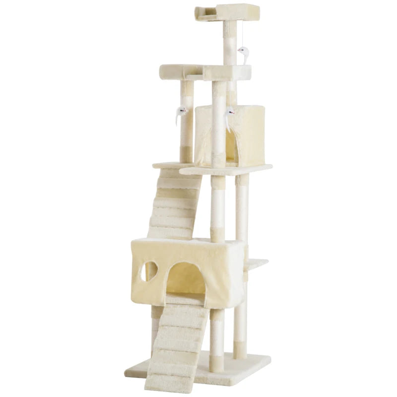 Deluxe Cat Tree for Indoor Cats - 181 cm Play Tower & Activity Center with Scratch Post & Climbing Features