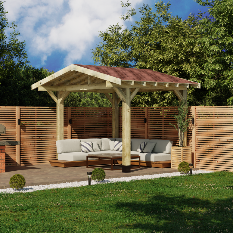 Ruby Wooden Apex Gazebo with Katepal Red Shingle Roof & Overhang - Premium Garden Gazebo