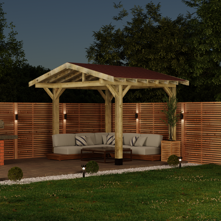 Ruby Wooden Apex Gazebo with Katepal Red Shingle Roof & Overhang - Premium Garden Gazebo