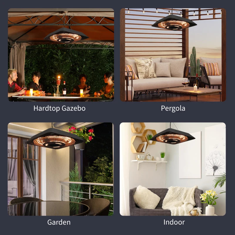 2000W Electric Hanging Patio Heater - Ceiling Mounted Halogen Indoor/Outdoor Heating with Remote Control - Durable Aluminium Design