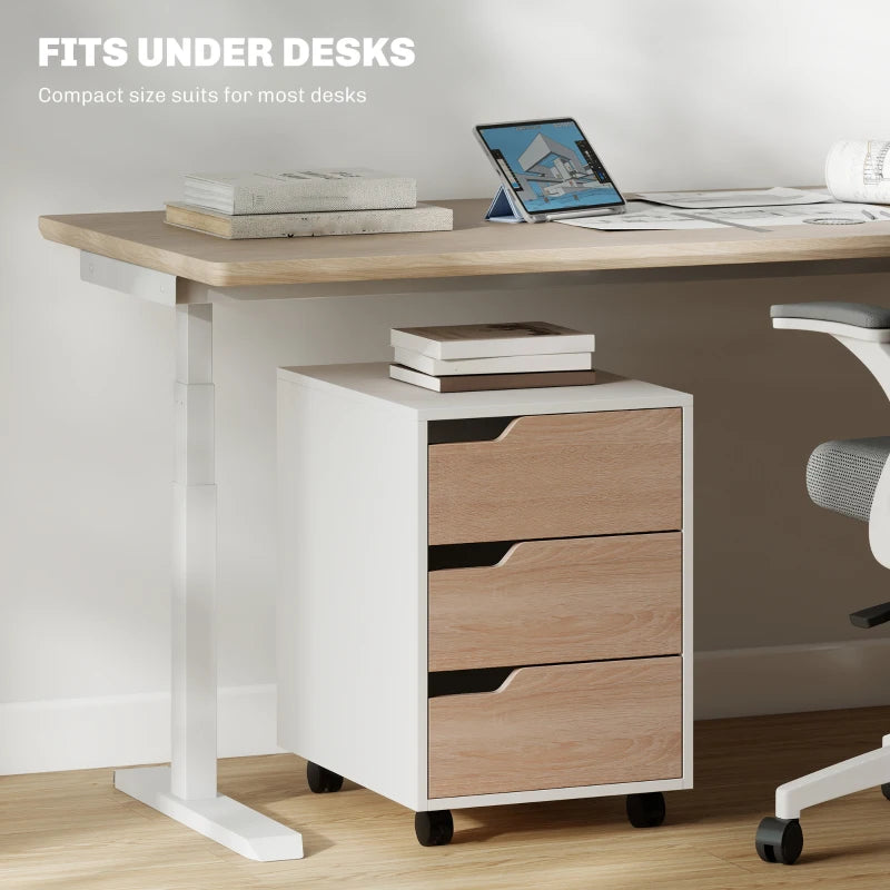 3 Drawer Mobile File Cabinet on Wheels - Vertical Oak Filing Cabinet for Home Office Organization