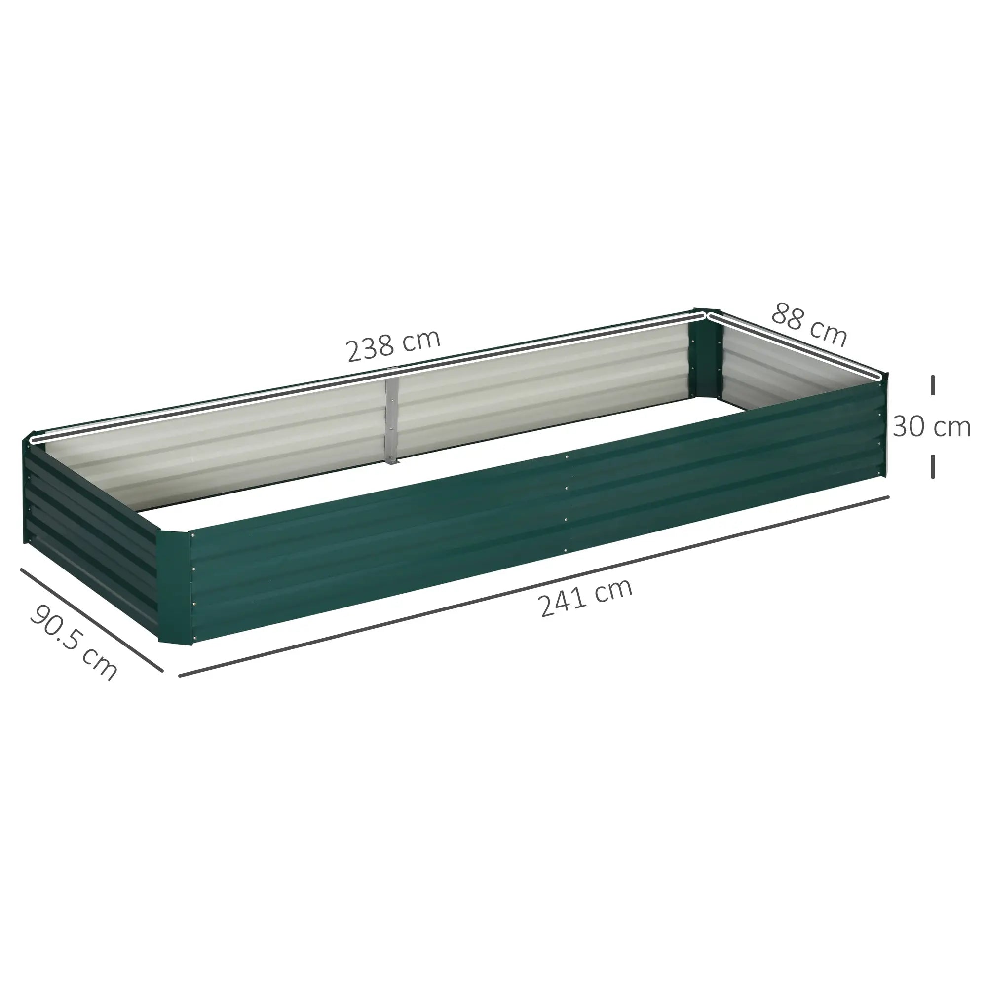 Green Metal Raised Garden Bed Planter Box for Growing Flowers & Herbs - 241 x 90.5 x30cm