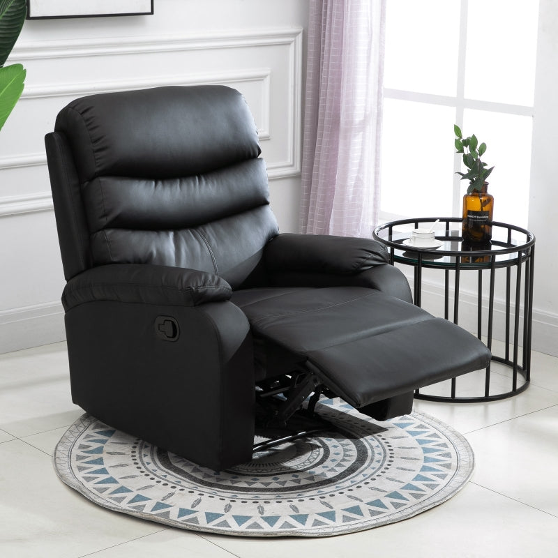 Comfortable PU Leather Reclining Chair with Padded Armrests and Retractable Footrest, Stylish Black Wood Frame