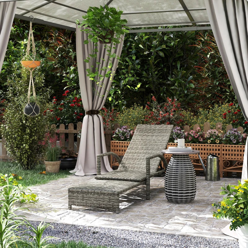 Adjustable PE Rattan Sun Lounger - Mixed Grey Outdoor Recliner for Garden & Patio