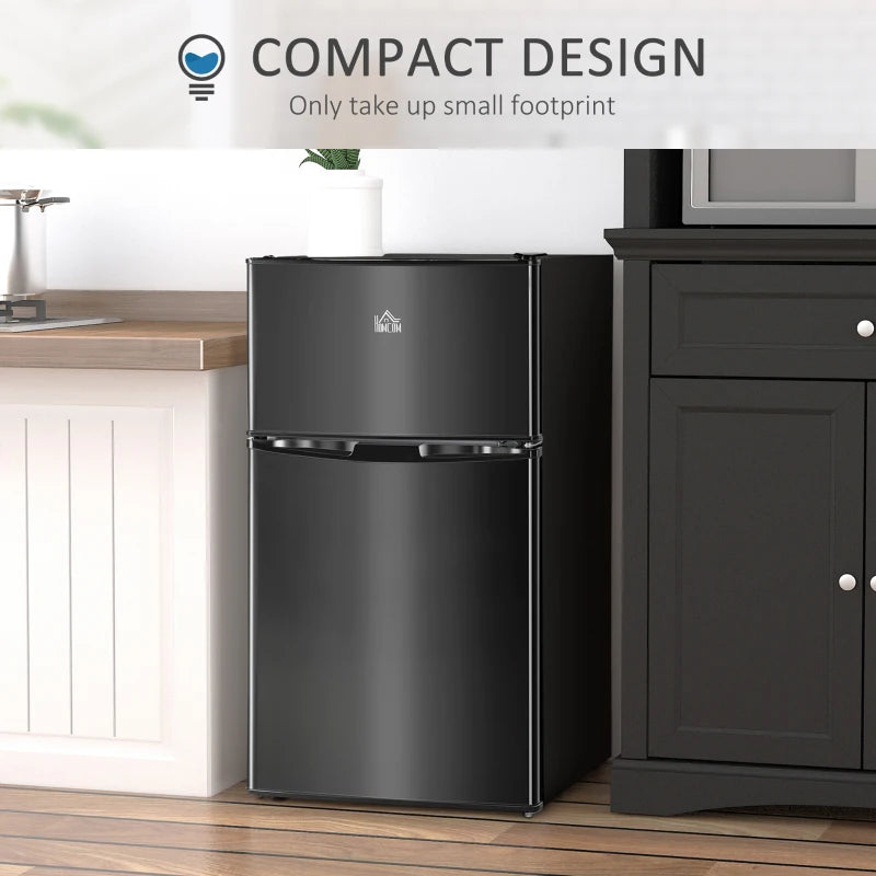 Compact 88L Under Counter Fridge Freezer - 5 Settings, 3 Star Rating, Stylish Black Mini Refrigerator for Small Spaces