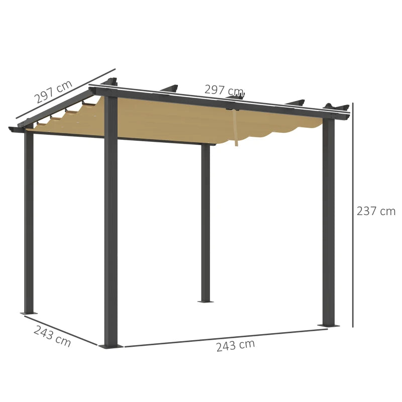 3x3m Khaki Aluminium Pergola with Retractable Roof