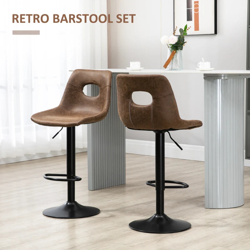 Adjustable Bar Stools Set of 2 with Backrest & Footrest - Brown Microfiber Kitchen Island Dining Chairs