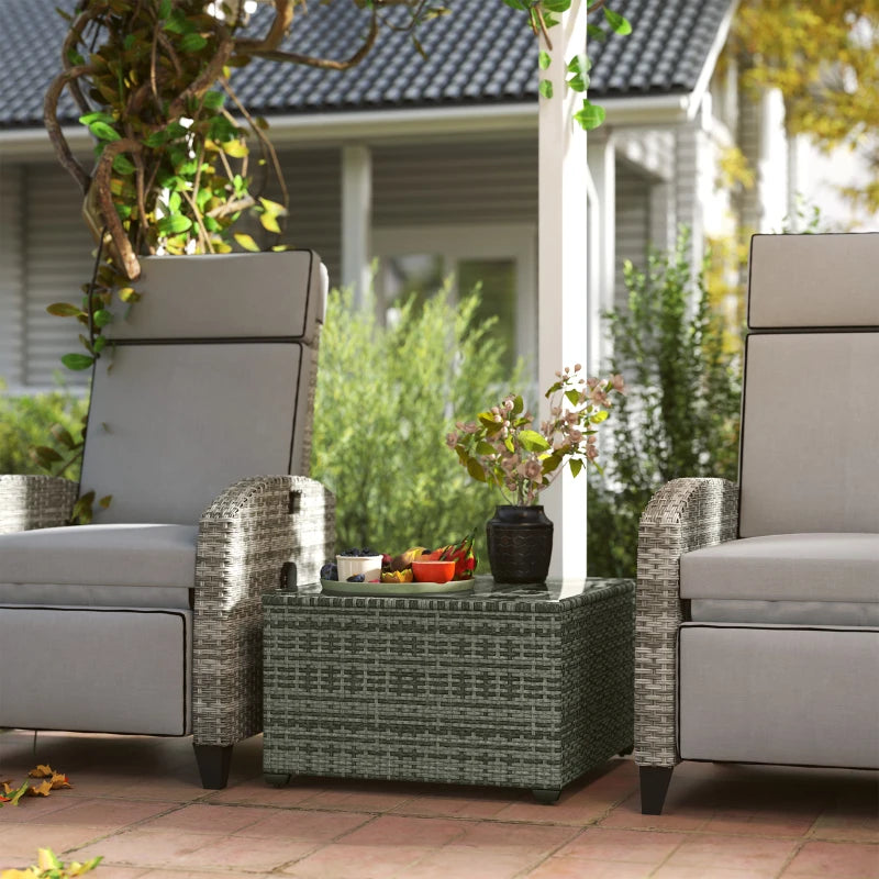 62 x 62cm Light Grey Glass-Top Rattan Side Table