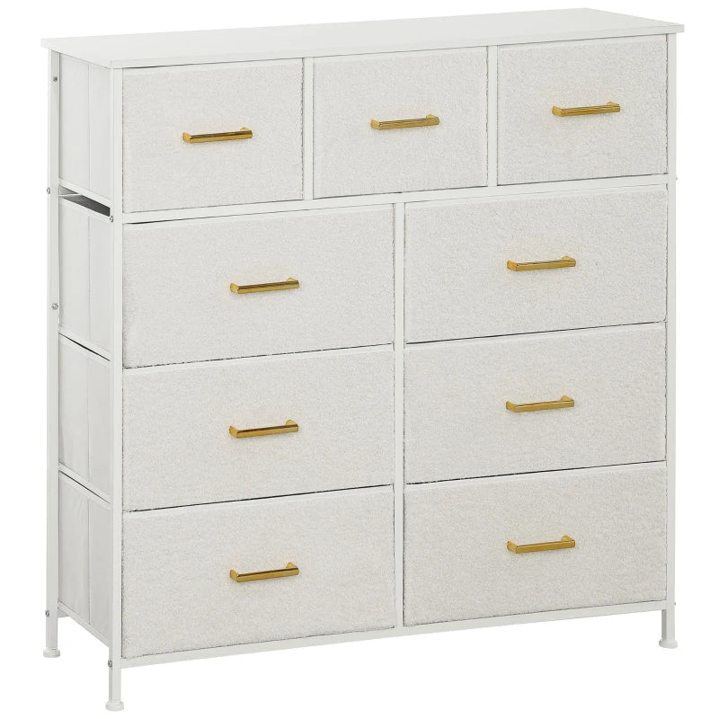 9 Drawer Fabric Storage Organizer with Steel Frame for Bedroom Living Room Hallway Cream White Dresser