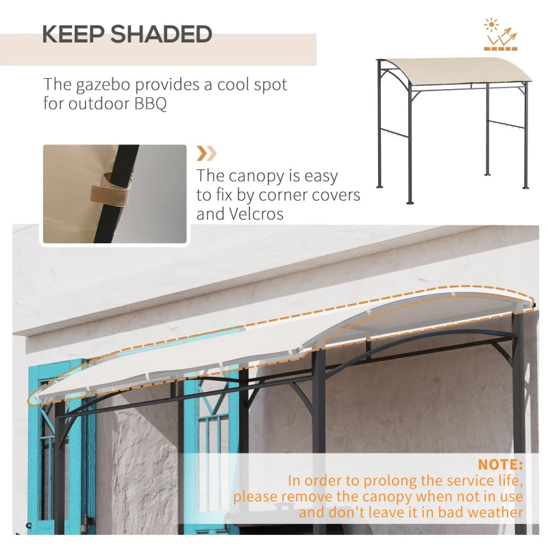 Beige BBQ Grill Gazebo Tent with Metal Frame and Curved Canopy