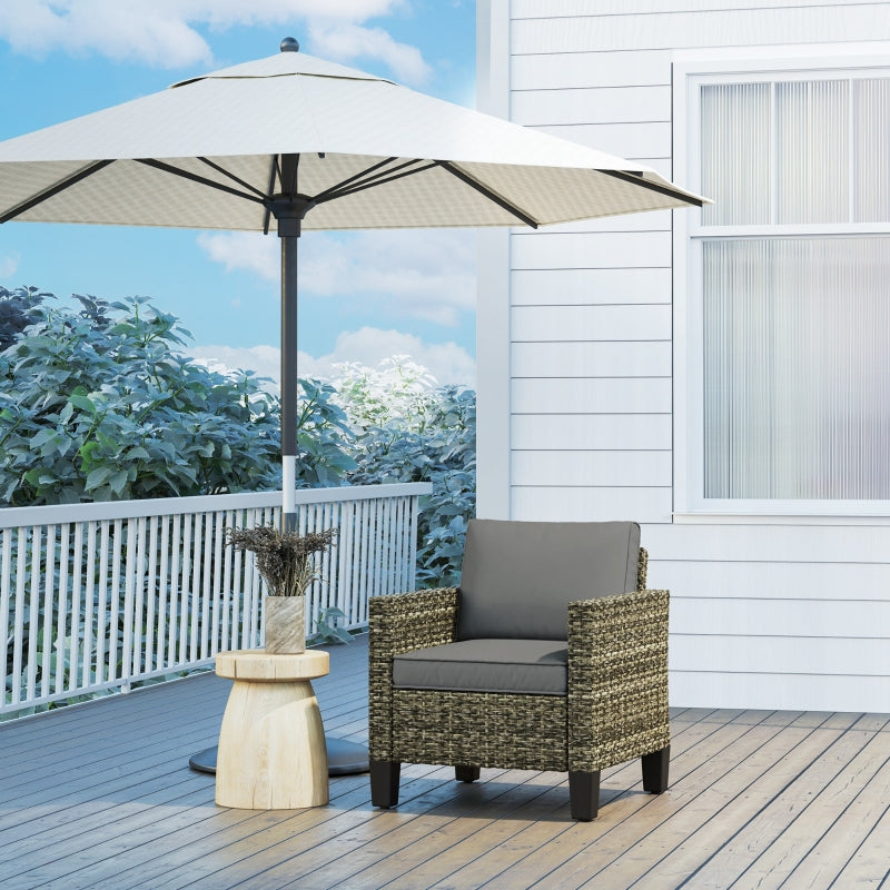 Single Rattan Armchair with Cushions - Mixed Grey - Stylish Outdoor Seating, Comfortable and Durable