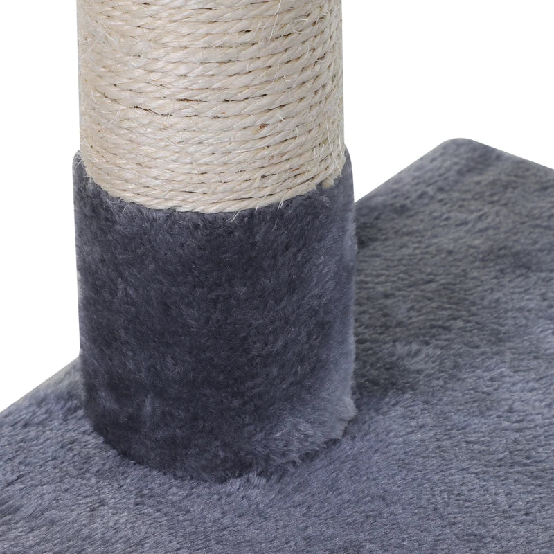 Deluxe Cat Scratch Post with Bed & Hammock - Indoor Cat Tree with Sisal Scratching Posts - Grey Kitty Activity Centre