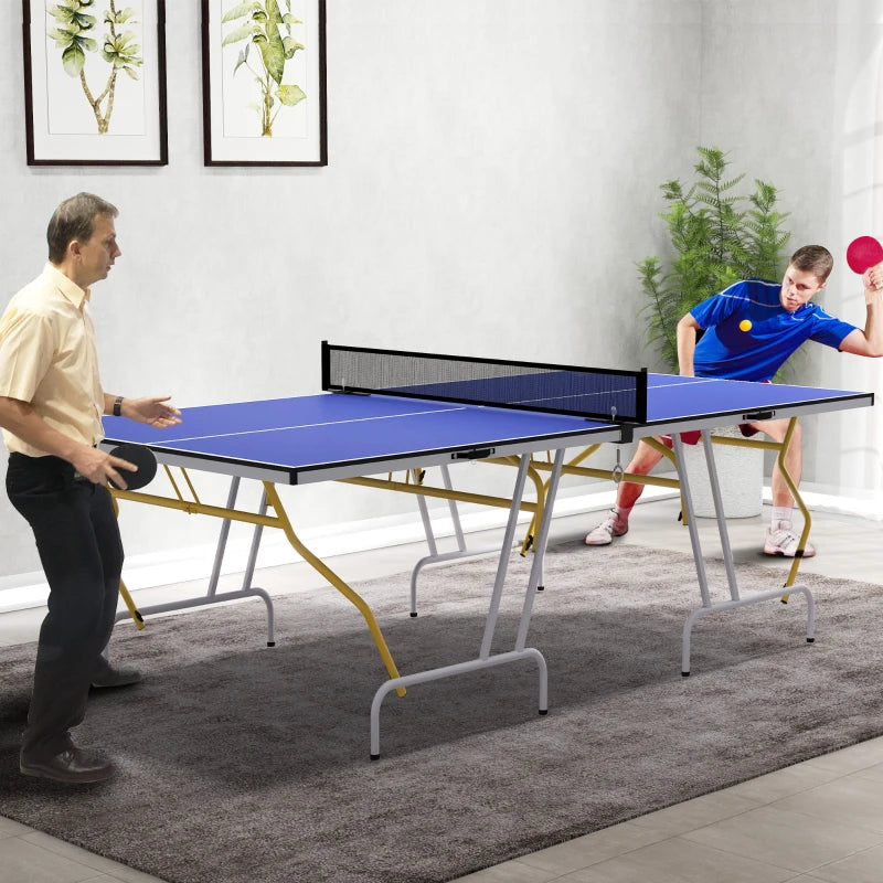 9FT Foldable Table Tennis Table with Cover Net Paddles Balls Blue