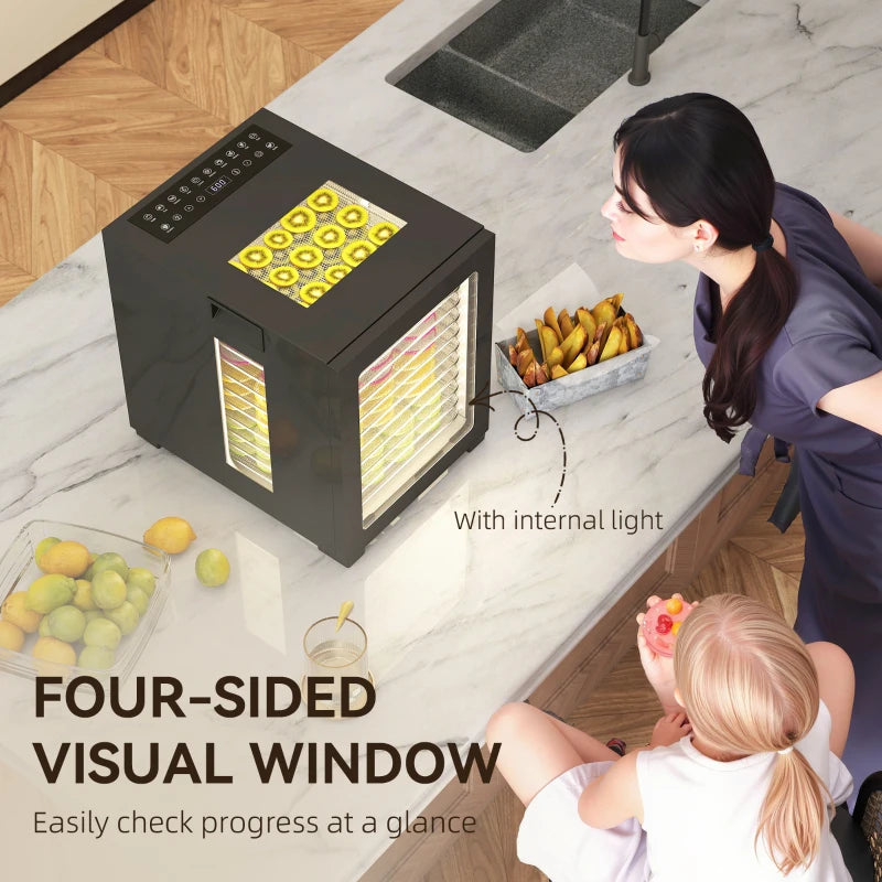 12-Tray Food Dehydrator - Black | 40-70 Hour Timer | Perfect for Healthy Snacks & Preserving Fruits & Vegetables