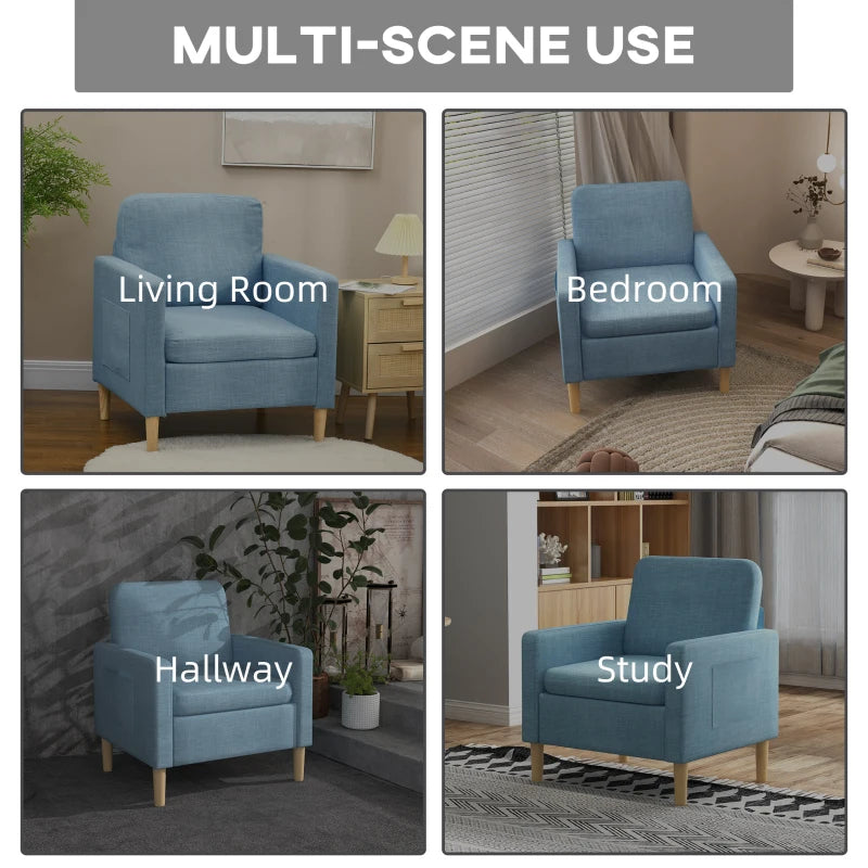 Stylish Upholstered Accent Chair for Living Room, Bedroom or Home Office - Comfy Blue Fireside Armchair