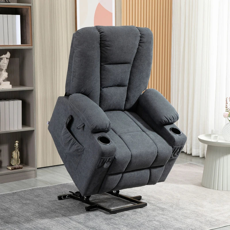 Oversized Riser Recliner Chair for Elderly - Fabric Lift Chair with Remote, Side Pockets, Cup Holder in Charcoal Grey