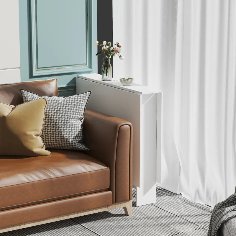 Folding Dining Table & Writing Desk Workstation on Casters - Teak & White Finish for Versatile Home Use