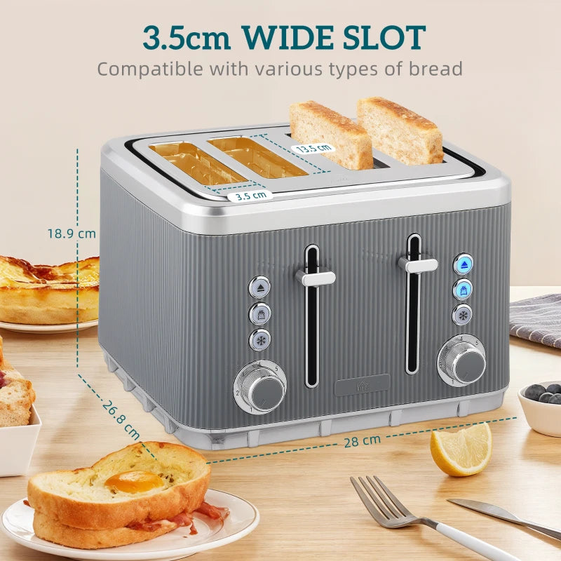 Electric Stainless Steel Kettle & Toaster Set - 3000W Fast Boil 1.7L Kettle with Strix Thermostat & 4 Slice Toaster, Grey