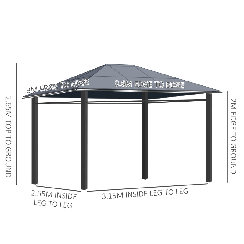 3m x 3.6m Hardtop Gazebo With Curtains - Grey
