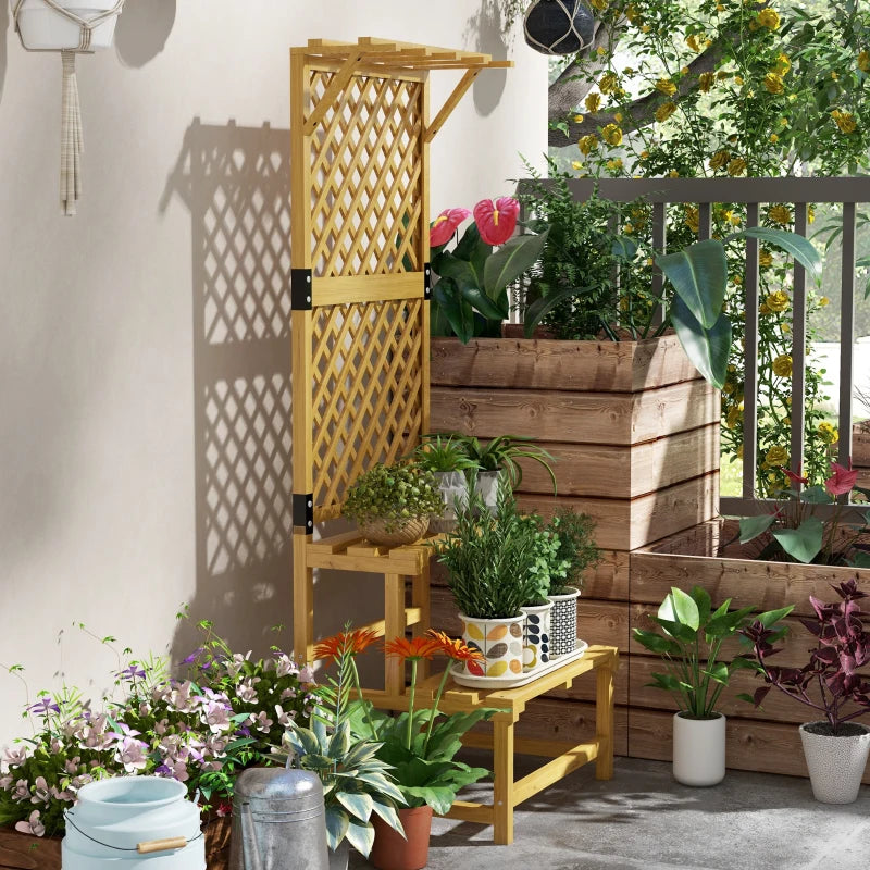 Natural Finish Wooden Plant Stand with Trellis