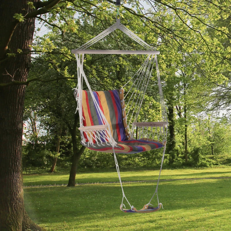 Red Hanging Rope Hammock Chair with Padded Seat & Backrest
