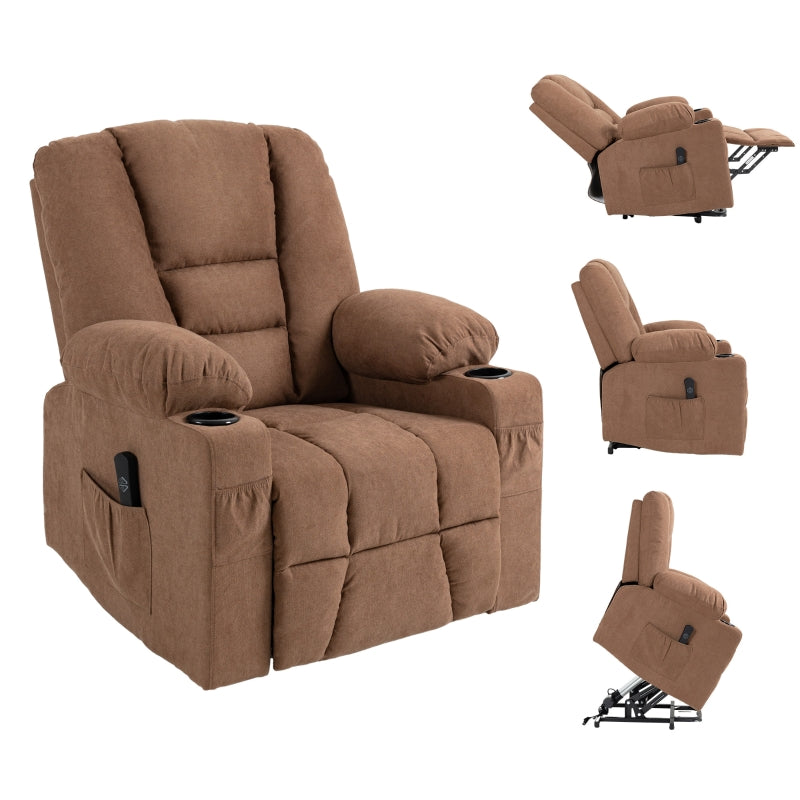 Oversized Riser Recliner Chair for Elderly - Fabric Lift Chair with Remote, Side Pockets, Cup Holder, Brown
