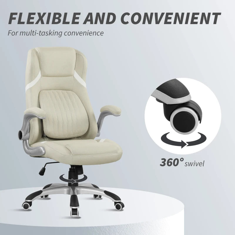 Vinsetto Beige Linen-Look Office Chair - Adjustable Height & Tension for Comfort | Stylish Ergonomic Design