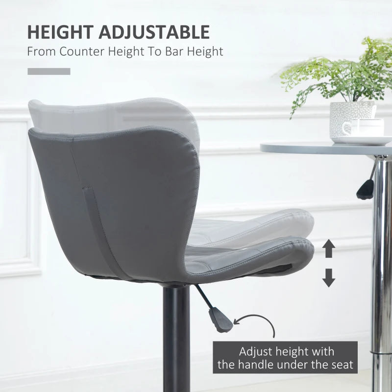 Adjustable Height Swivel Bar Stools Set of 2 - Grey PU Leather Chairs with Backrest & Footrest