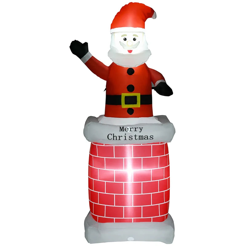 7ft Inflatable Santa Claus in Chimney - LED Outdoor Christmas Decoration for Lawn & Party - Blow-Up Holiday Display