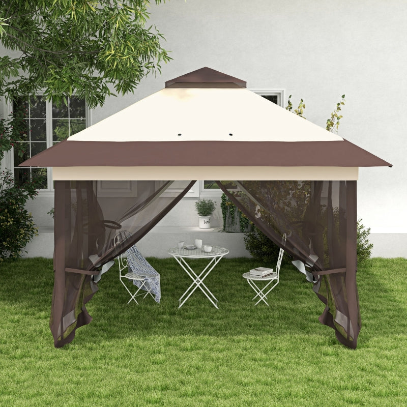 3.6m x 3.6m Khaki Pop Up Gazebo with Netting - Height Adjustable Instant Canopy Party Tent