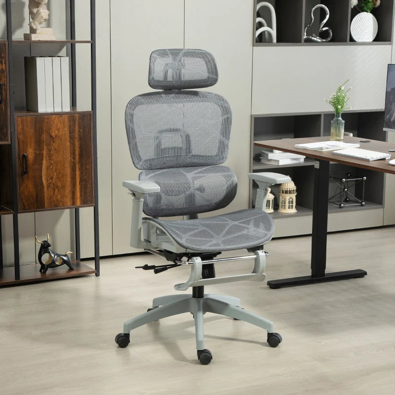 Ergonomic Multi-Adjustable Grey Mesh Office Chair for Ultimate Comfort and Support - Perfect for Home and Office Use