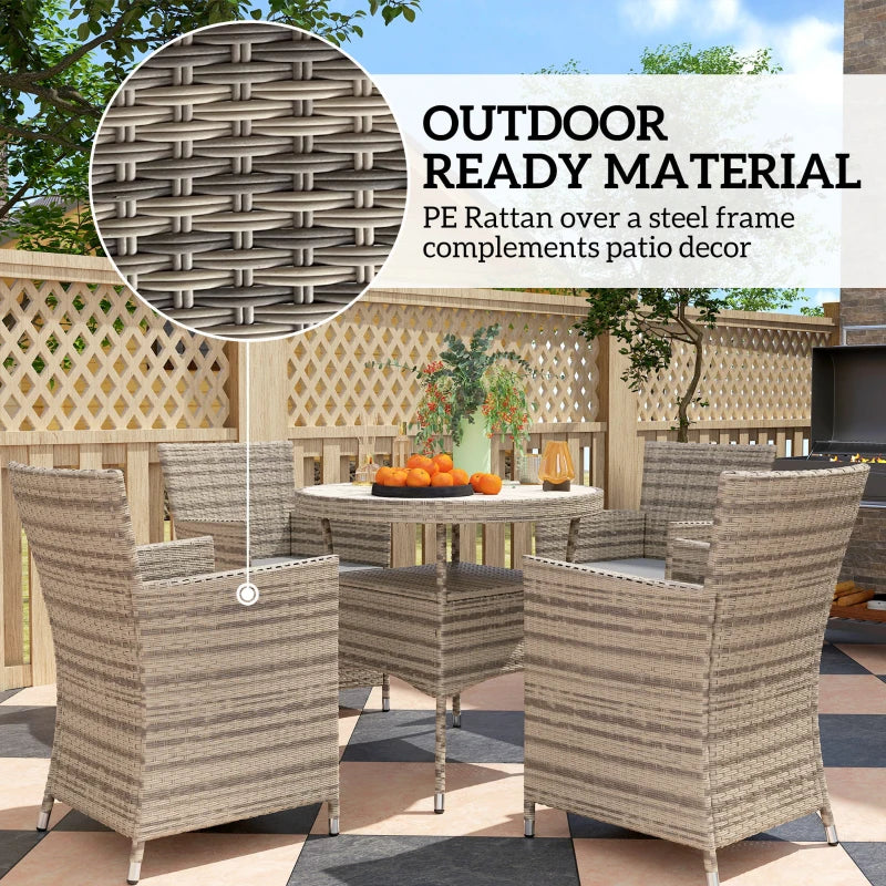 Grey Five-Piece Rattan Garden Furniture Set with Two-Tier Table for Outdoor Patio