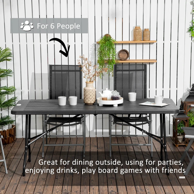 Rectangular Folding Garden Dining Table for 6 - Charcoal Grey HDPE Outdoor Table with Steel Frame for Balcony and Porch