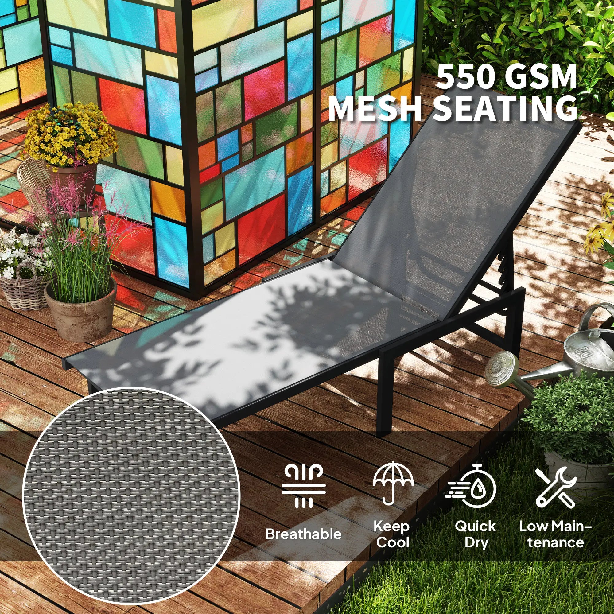 Grey Five Level Reclining Sun Loungers - Set of Two