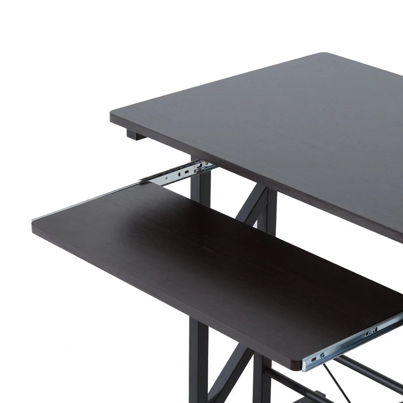 Dark Brown Computer Desk with Display Stand, Sliding Keyboard Tray, Host Box Shelf - Stylish Home Office Workstation