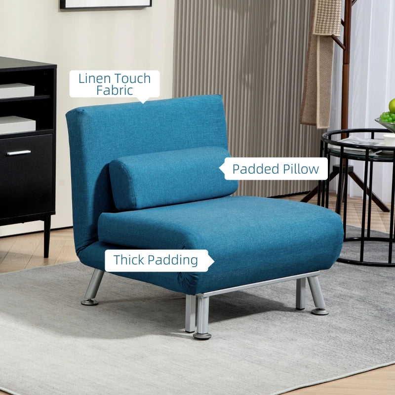 Linen-Look Blue Sleeper Chair for Compact Living Spaces and Guest Accommodation