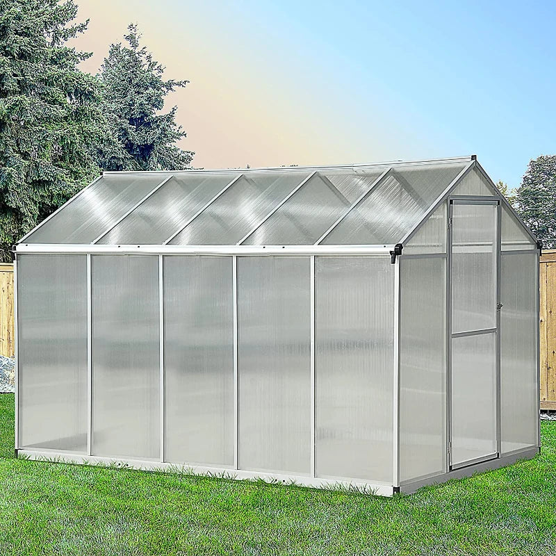 Clear Polycarbonate Walk-In Greenhouse - 303x183x195cm - Green