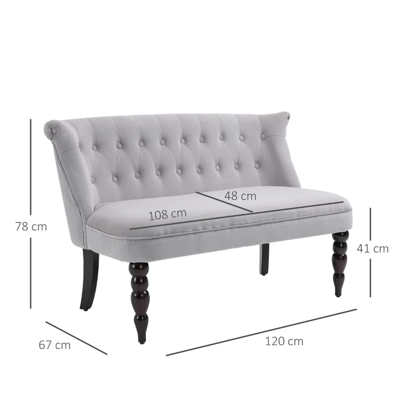 Vintage Button Tufted Chaise Lounger Sofa, Compact 2-Seater with Carved Legs for Bedroom or Living Room, Grey