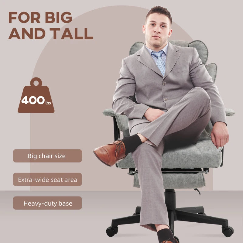 Ergonomic Executive Office Chair with Foot Rest, Lumbar Support, Reclining Feature & Wide Seat - Stylish Grey Design