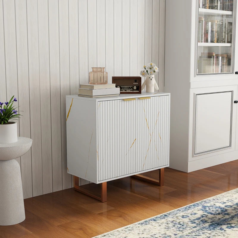 Elegant White and Gold-Tone Storage Sideboard - Modern Design for Living Room, Dining Room, or Entryway