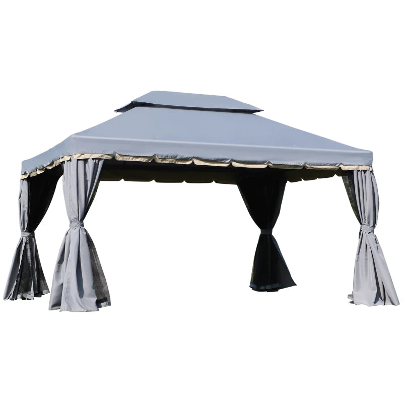 Aluminium 3x4m Garden Gazebo Canopy Shelter with Nets and Curtains for Outdoor Parties Grey