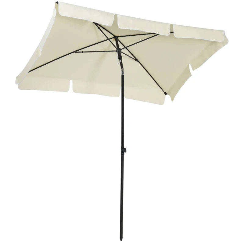 Cream White Rectangular Garden Parasol with Ruffles & Tilting Canopy